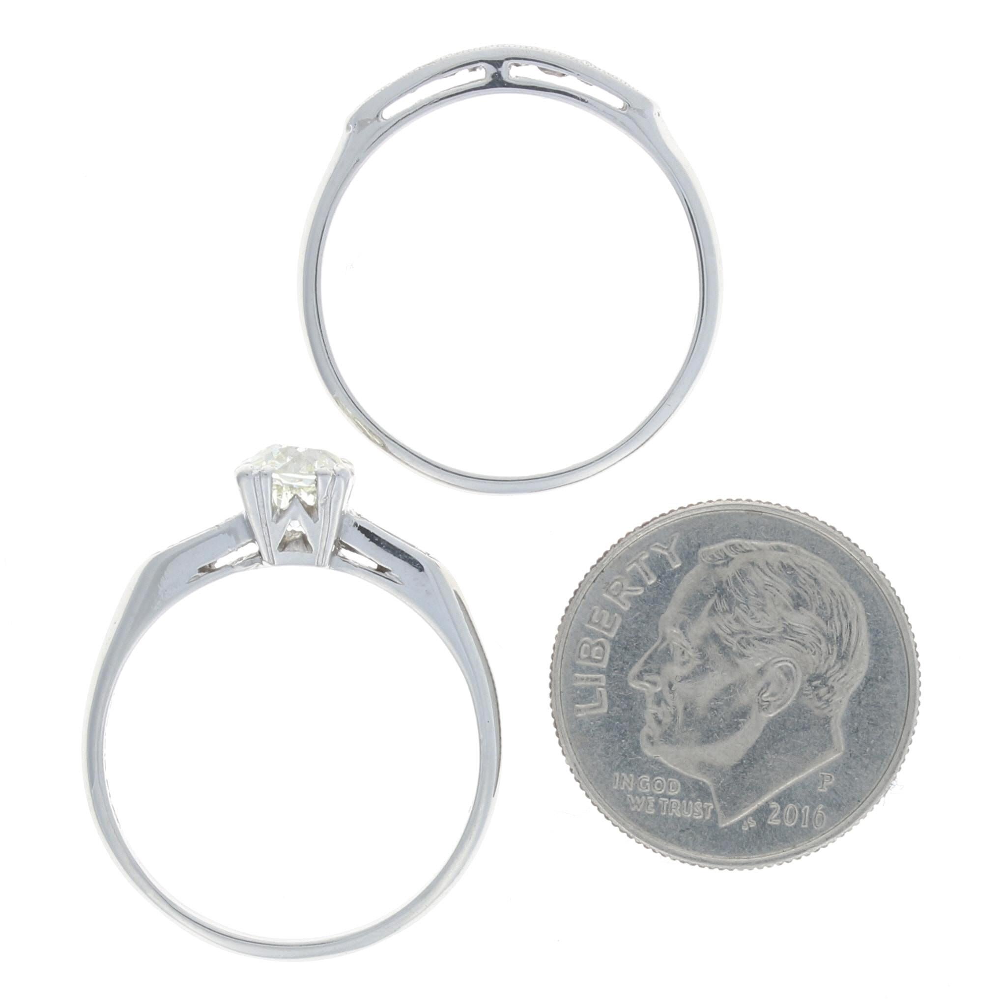 Platinum Art Deco Diamond Ring and Wedding Band, 900 Mine Cut .95 Carat 2