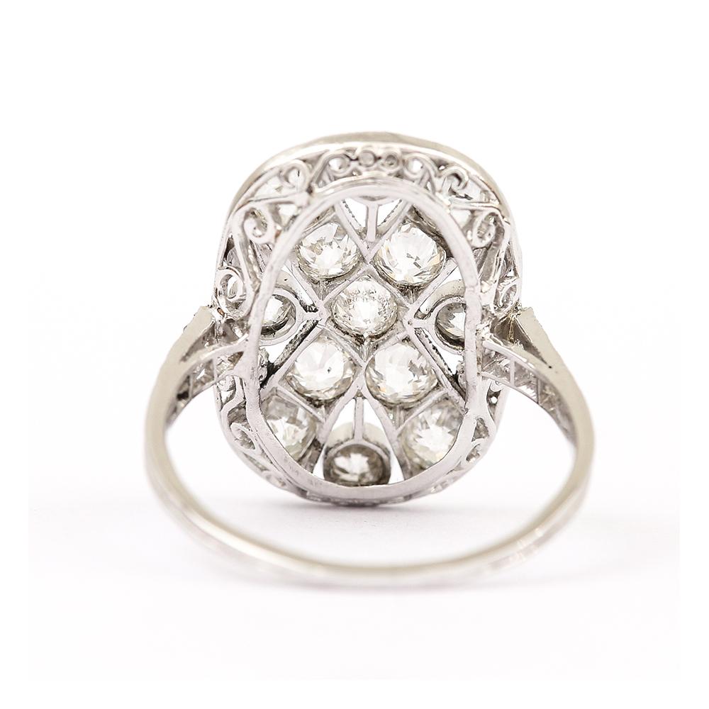 Women's Art Deco Platinum Diamond 1.75 Carat Flat Plaque Dress Ring Circa 1920