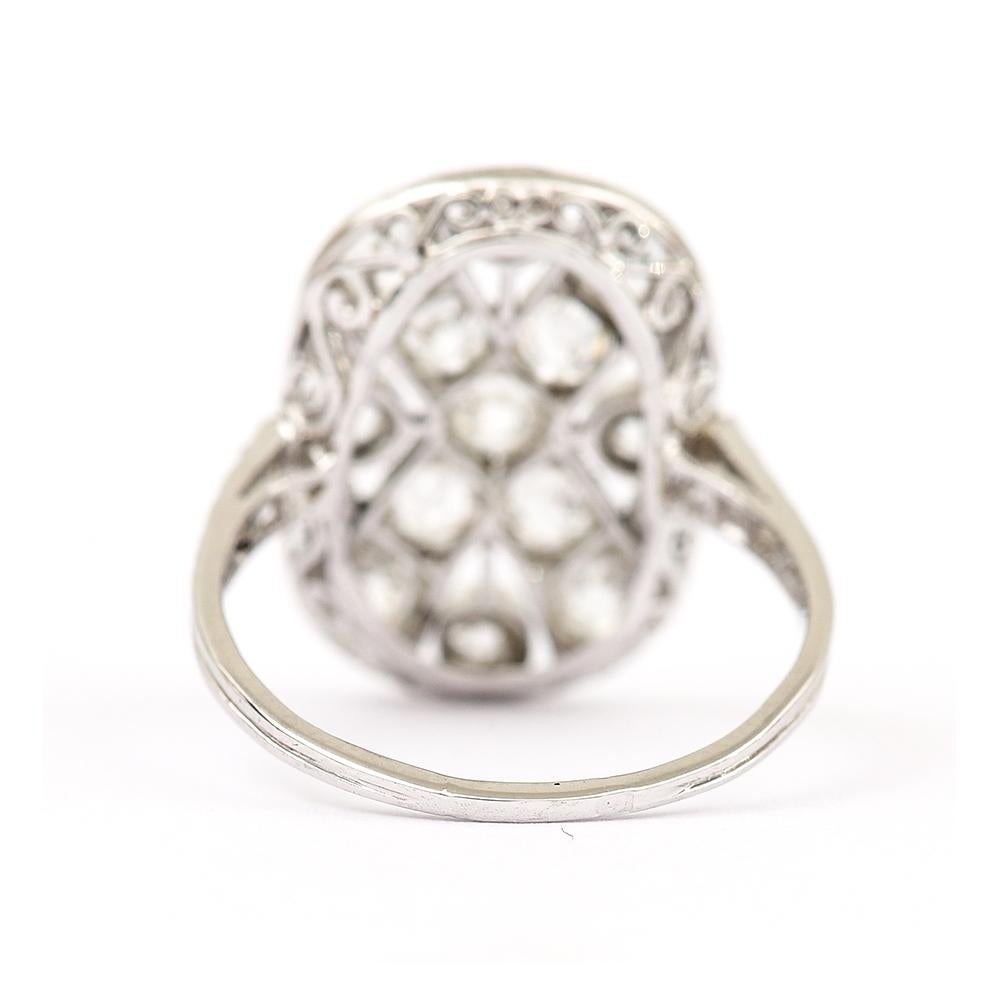 Art Deco Platinum Diamond 1.75 Carat Flat Plaque Dress Ring Circa 1920 1