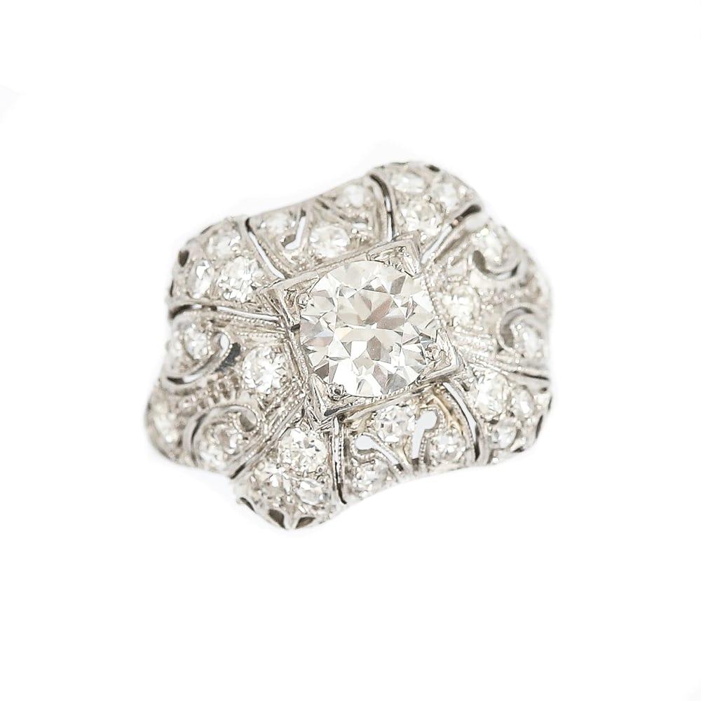 Old European Cut Art Deco Platinum and Diamond 1.95ct Engagement Ring Circa 1920s