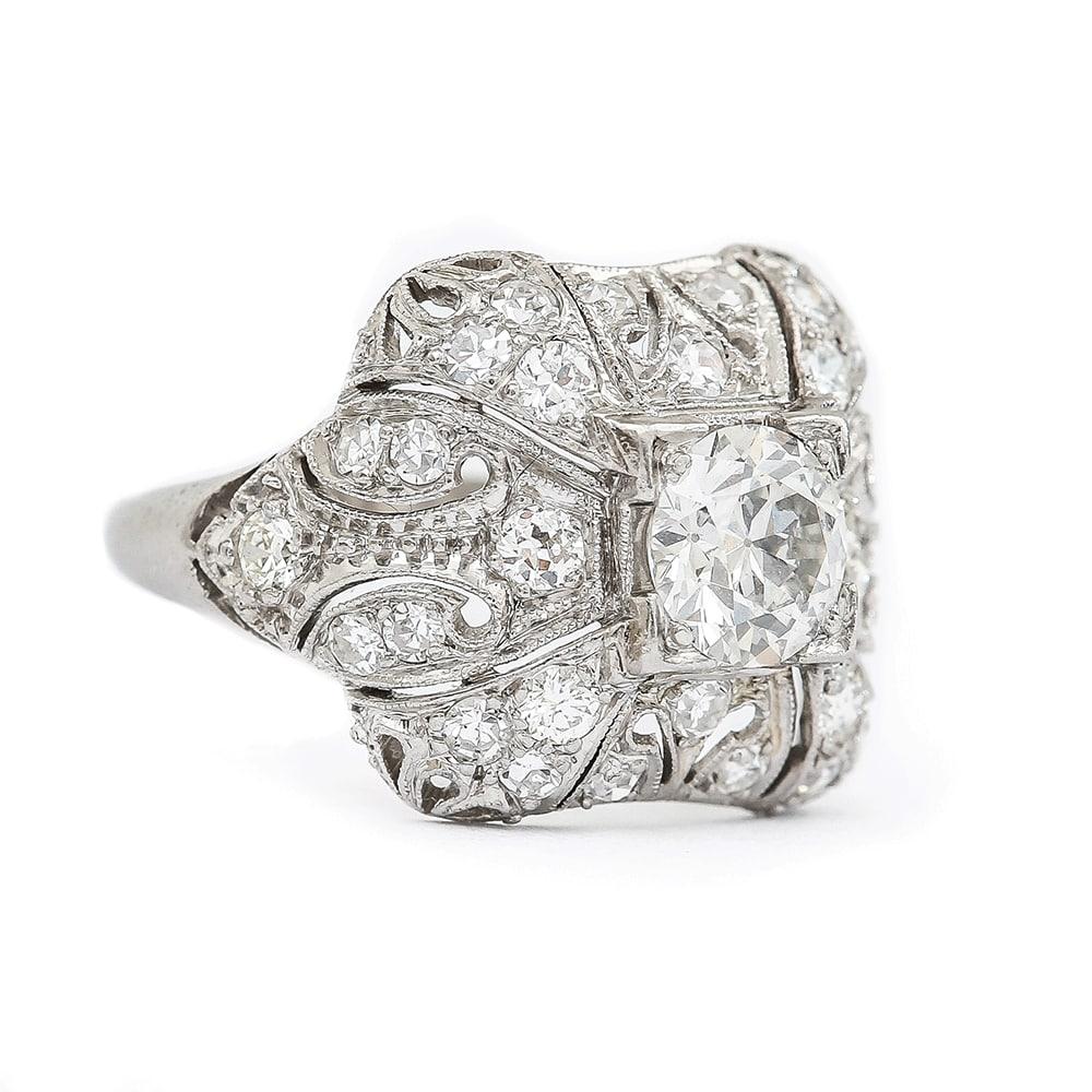 Art Deco Platinum and Diamond 1.95ct Engagement Ring Circa 1920s 1