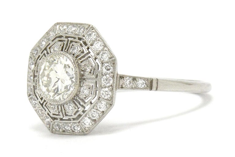 vorm fysiek Behoefte aan Platinum Art Deco Style Diamond Filigree Engagement Ring Greek Key Octagon  For Sale at 1stDibs | greek engagement rings