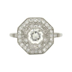 Platinum Art Deco Style Diamond Filigree Engagement Ring Greek Key Octagon