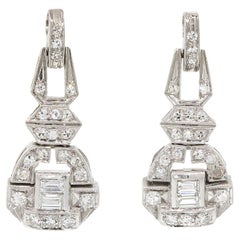 Platinum Art Deco Diamond Hanging Earrings