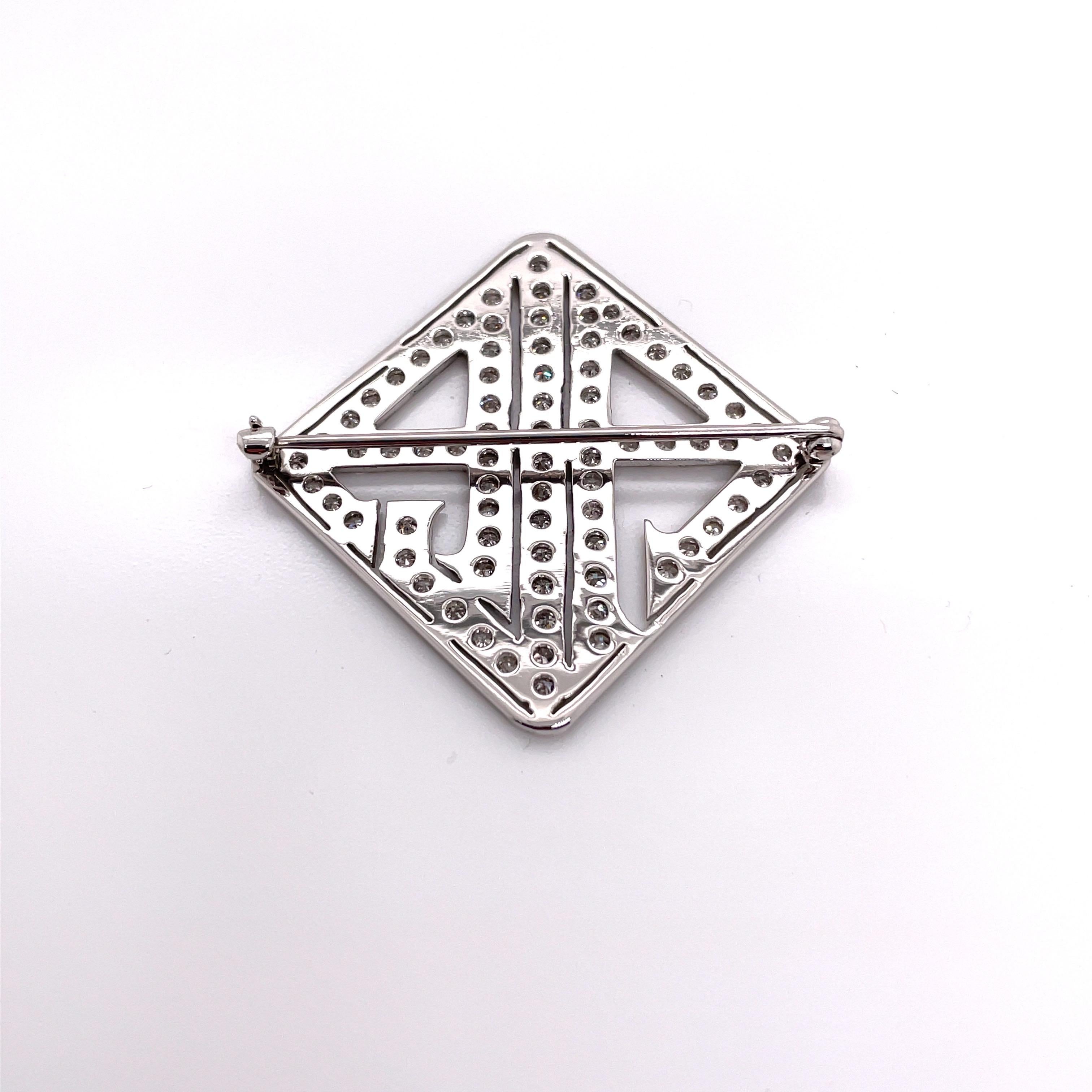 Round Cut Platinum Art Deco Diamond Monogram A.L.A. Brooch For Sale