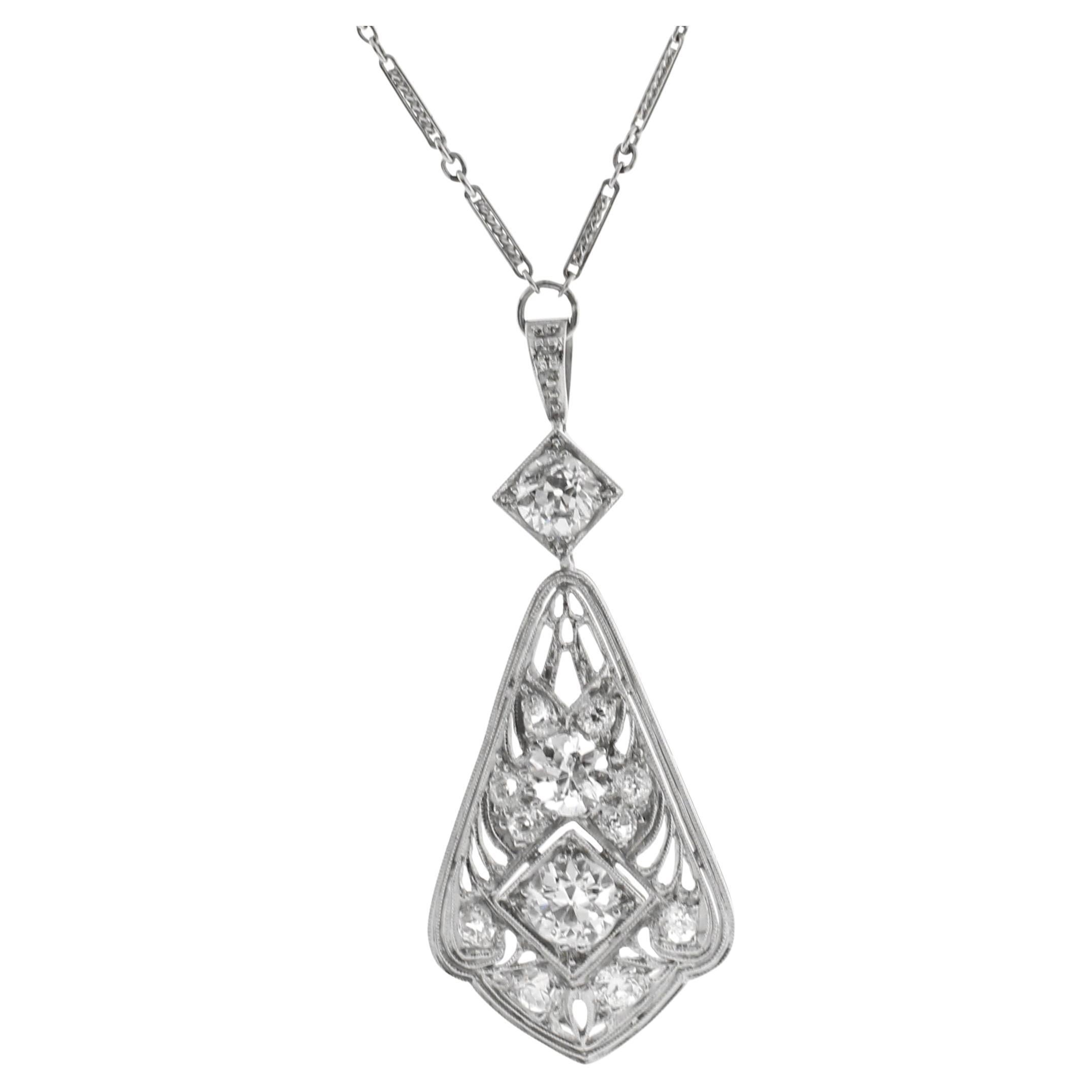 Platinum Art Deco Diamond Pendant Necklace