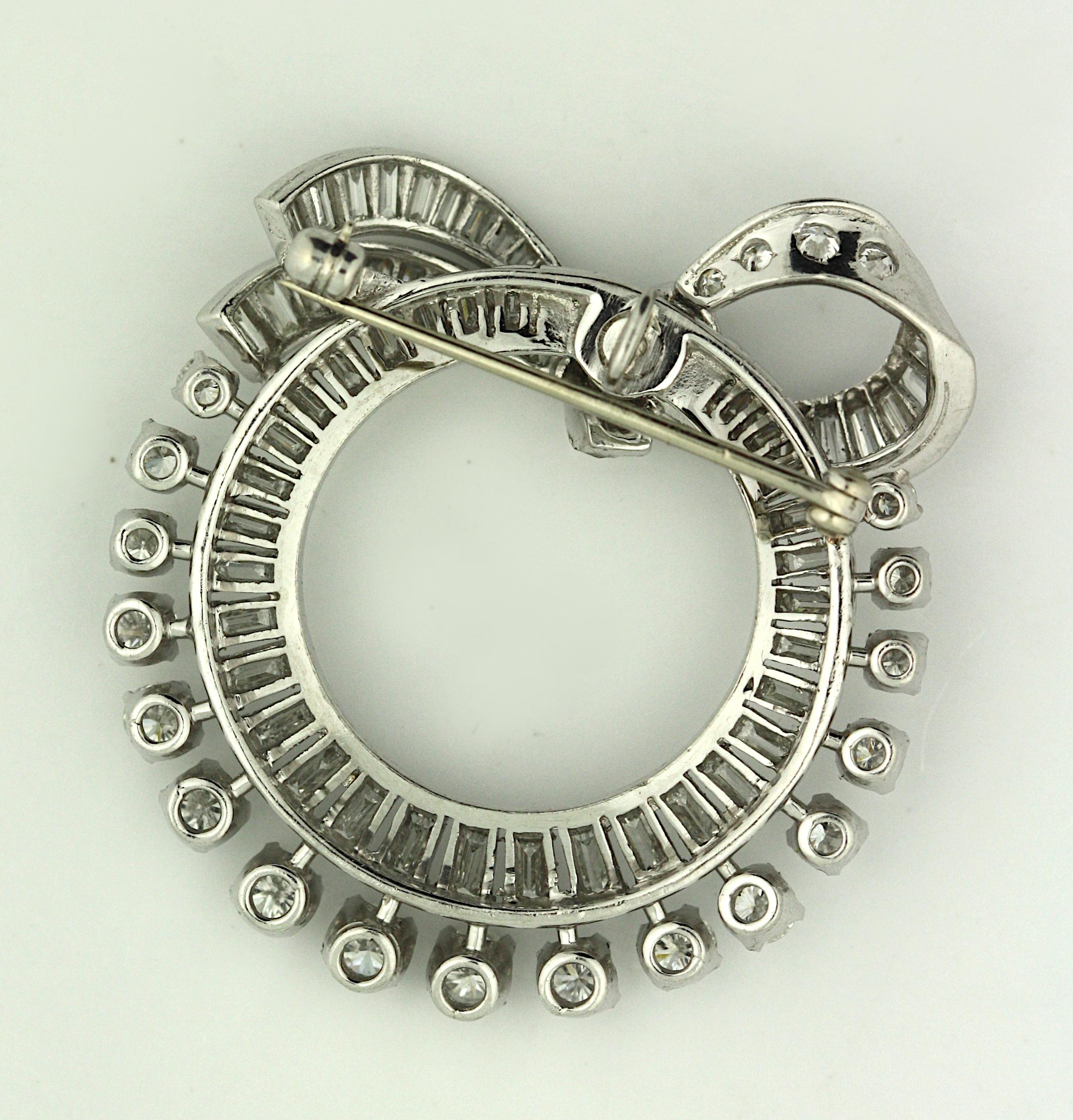Women's Platinum Art Deco Diamond Ribbon Pin or Pendant For Sale