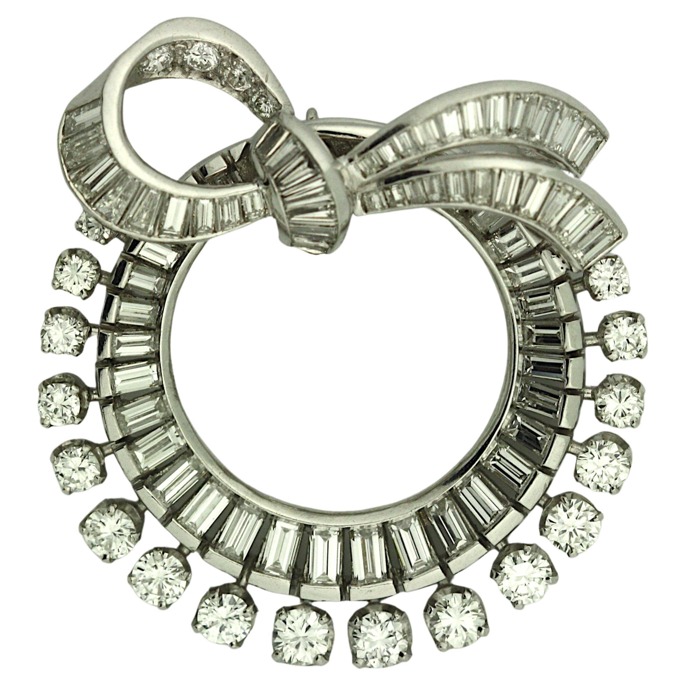 Platinum Art Deco Diamond Ribbon Pin or Pendant For Sale