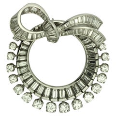 Platinum Art Deco Diamond Ribbon Pin or Pendant