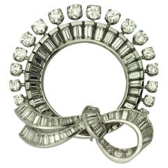Platinum Art Deco Diamond Ribbon Pin  Pendant