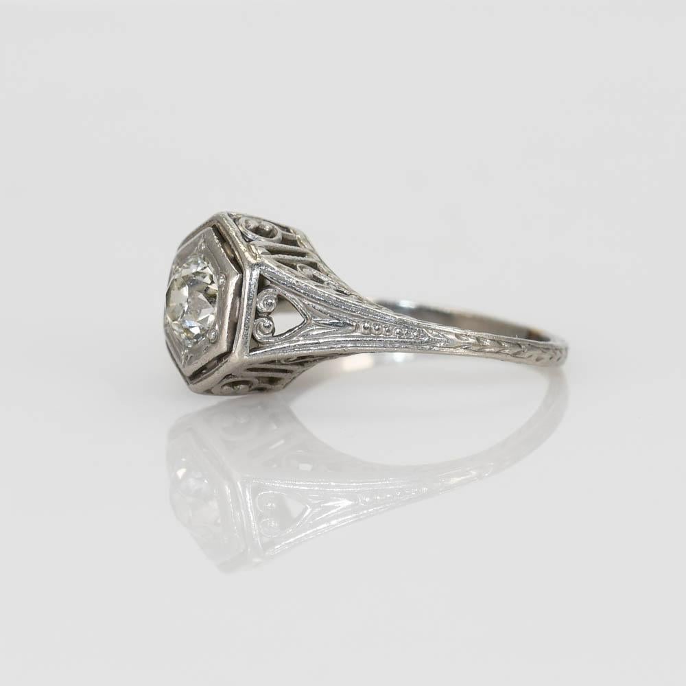 Platin Art Deco Diamantring 0,40ct für Damen oder Herren im Angebot