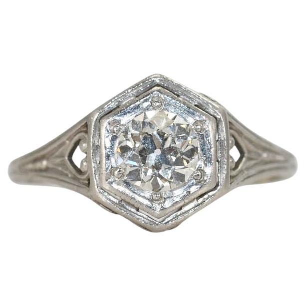 Anillo de diamantes Art Decó de platino 0,40 ct