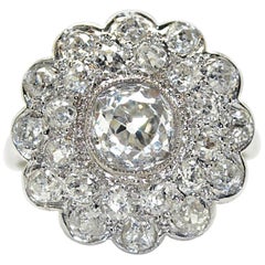 Antique Platinum Art Deco Double Diamond Cluster Engagement Ring