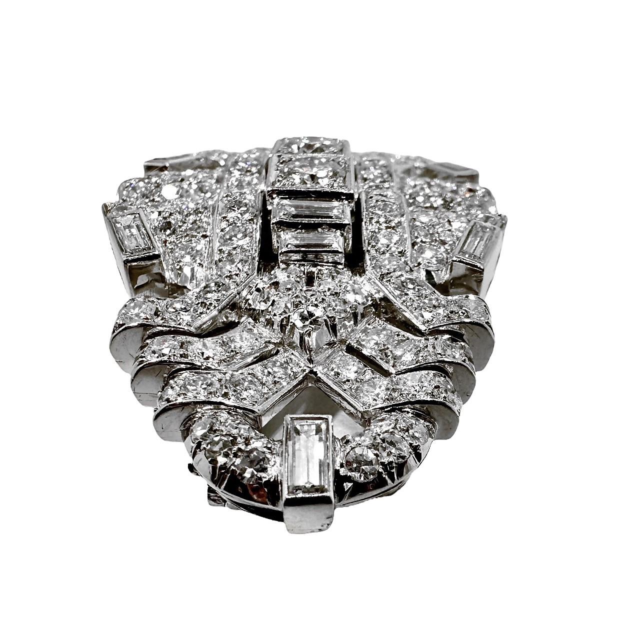 Art Deco Platinum Art-Deco Double Dress Clips with Approximately 10ct of Fine Diamonds For Sale