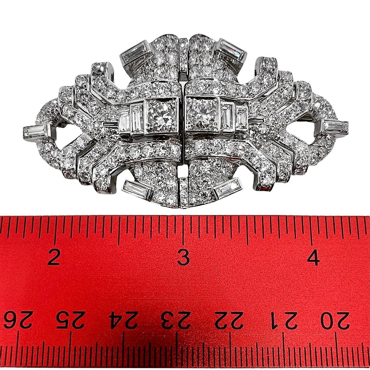 Women's Platinum Art-Deco Double Dress Clips with Approximately 10ct of Fine Diamonds For Sale