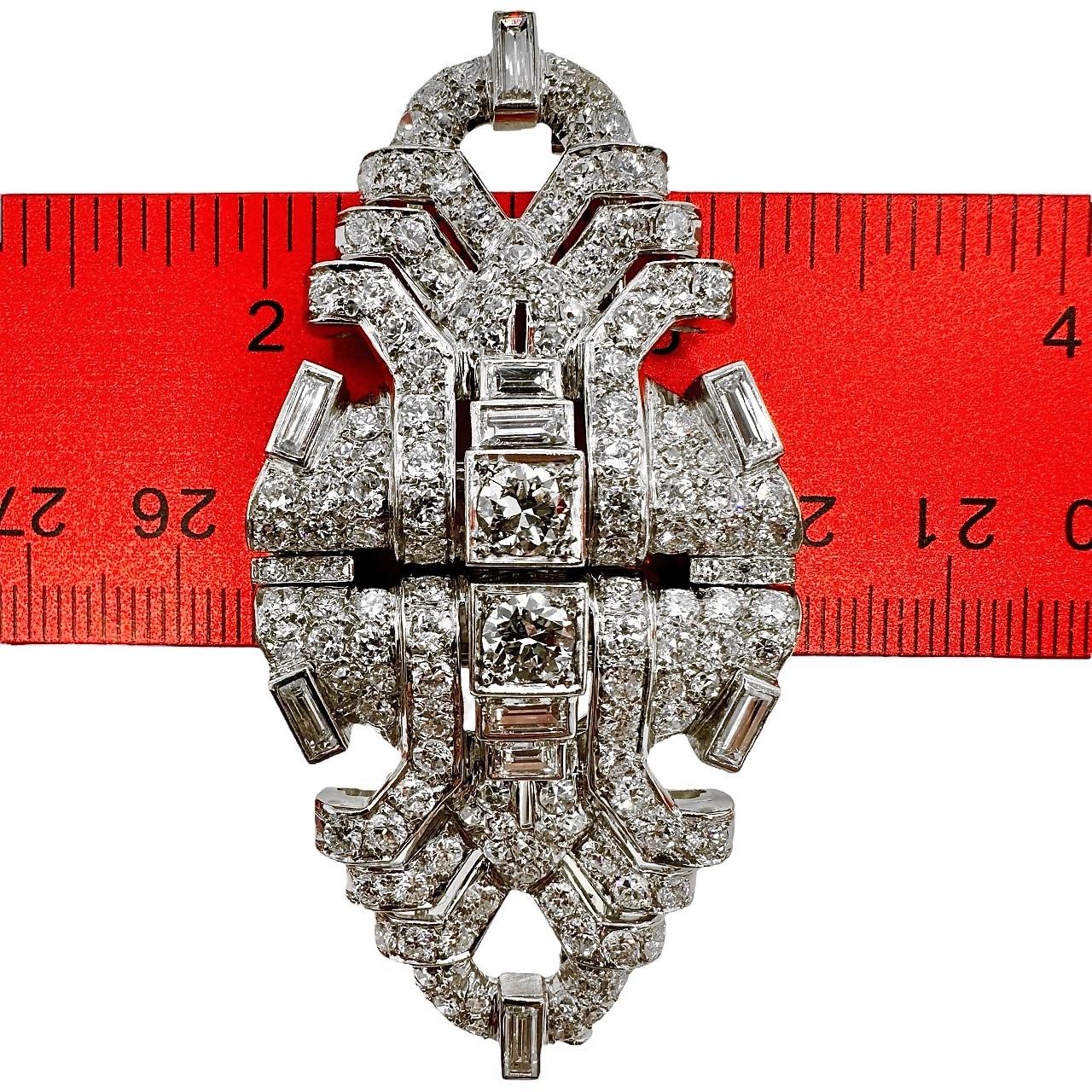 Platinum Art-Deco Double Dress Clips with Approximately 10ct of Fine Diamonds For Sale 1