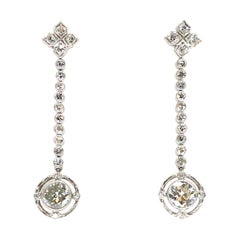 Platinum Art Deco Drop Diamond Earrings