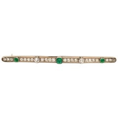 Platinum Art Deco Emerald and Diamond Bar Brooch