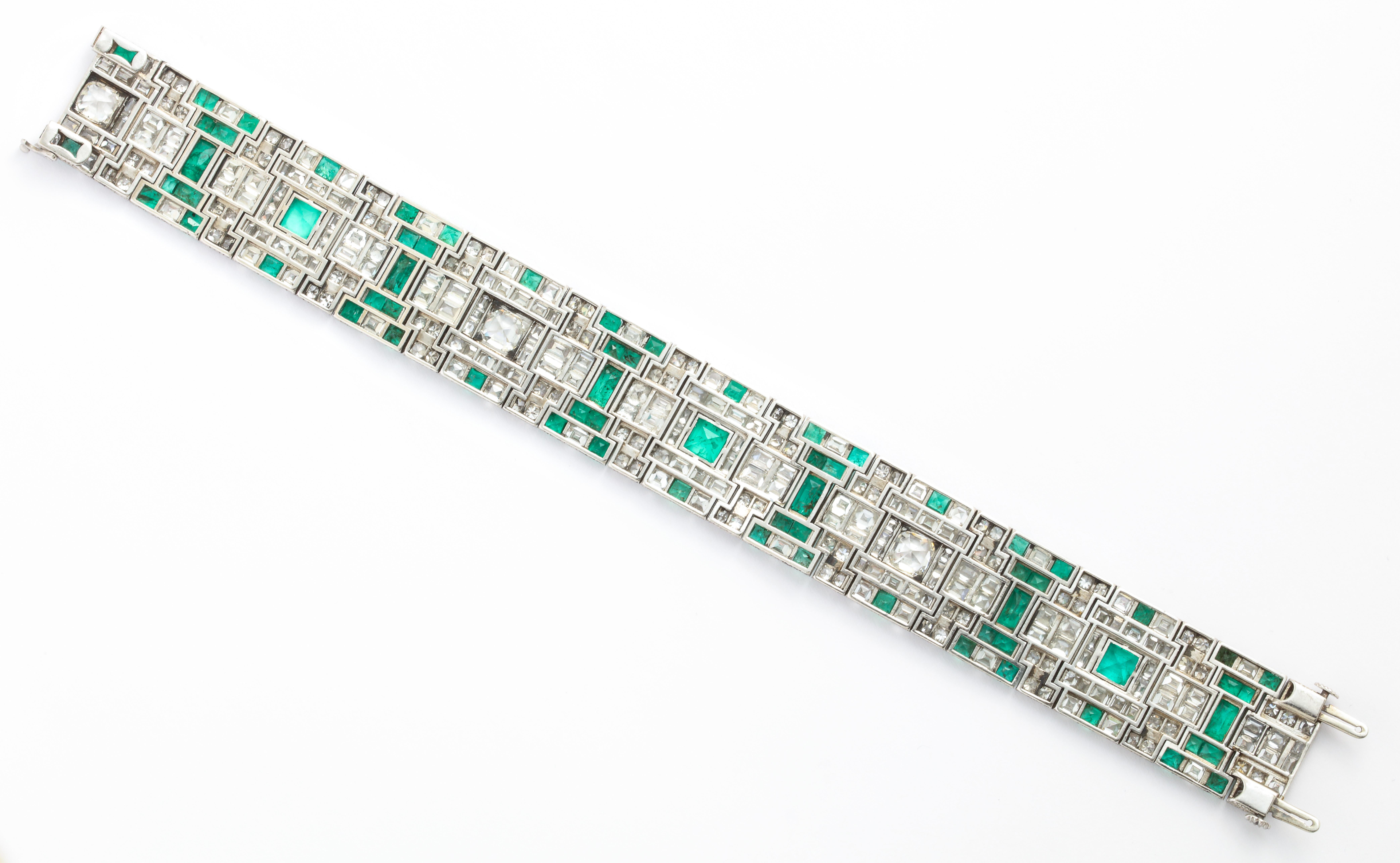 Platinum Art Deco Emerald and Diamond Bracelet 1