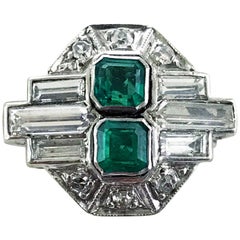 Platinum Art Deco Emerald and Diamond Ring, circa 1920