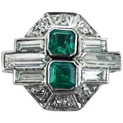 Platinum Art Deco Emerald and Diamond Ring, circa 1920