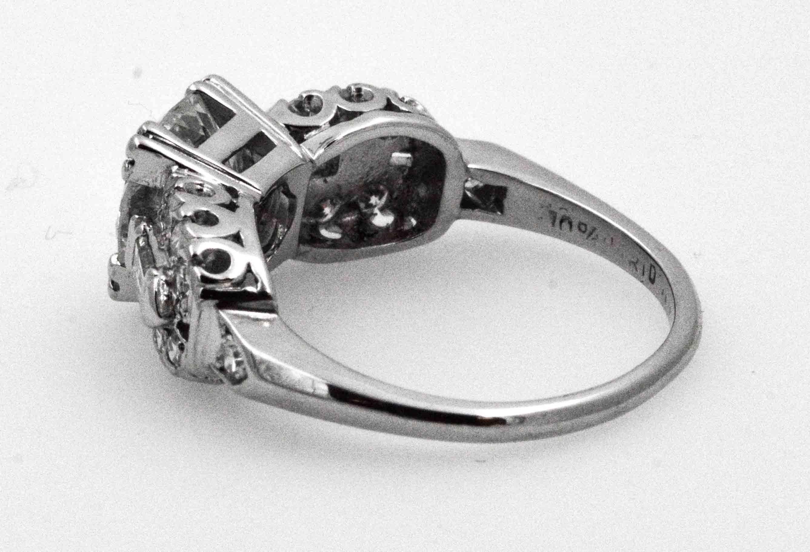 Round Cut Art Deco Diamond Platinum  Engagement Ring 