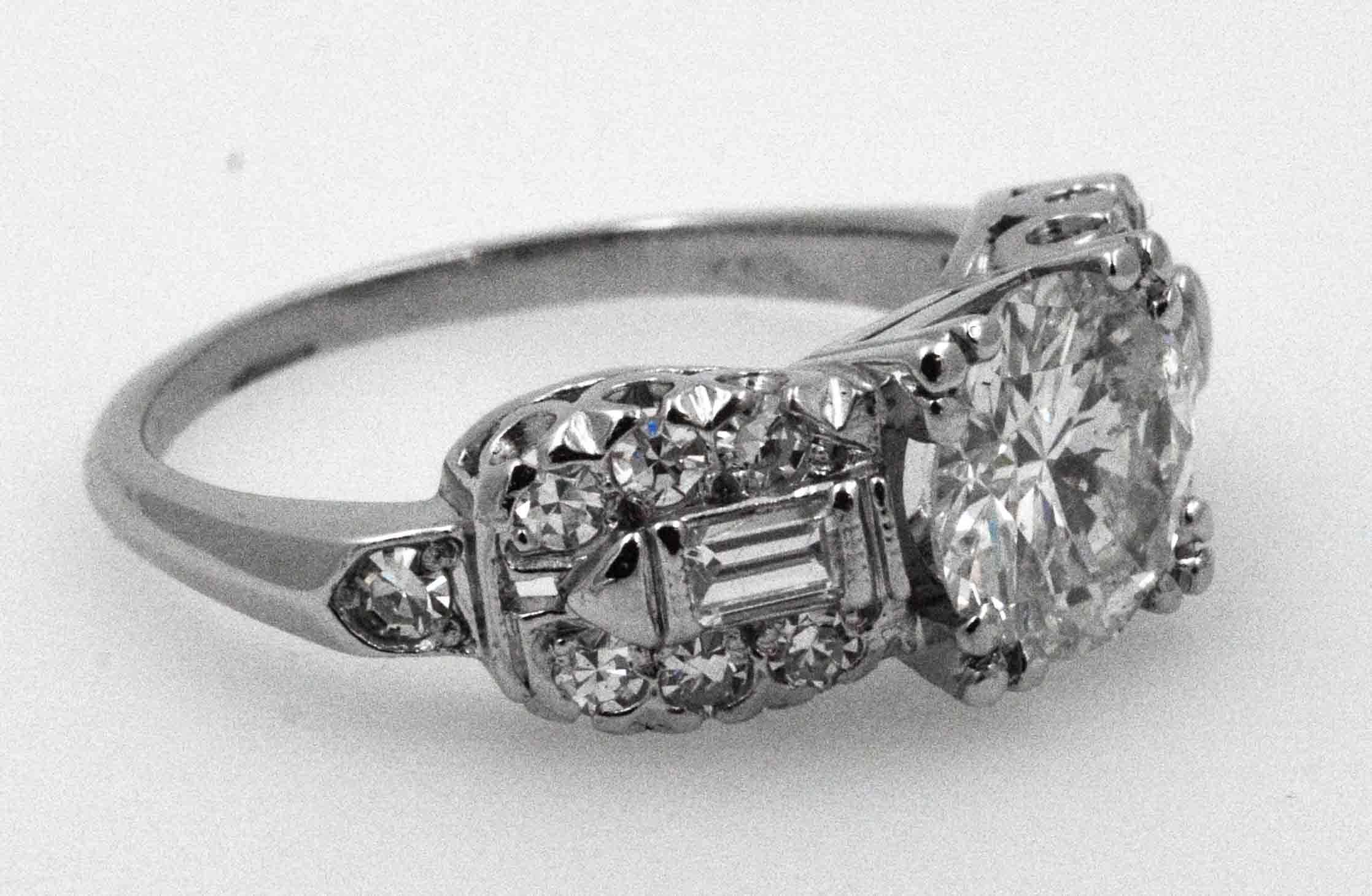 Art Deco Diamond Platinum  Engagement Ring  1