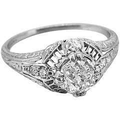 Platinum Art Deco Engagement Ring .71 Carat Diamond, GIA Certificate