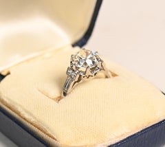 Vintage 2 Carat Engagement Ring. GIA Old Euro Diamond Accent Ring Platinum K VS1