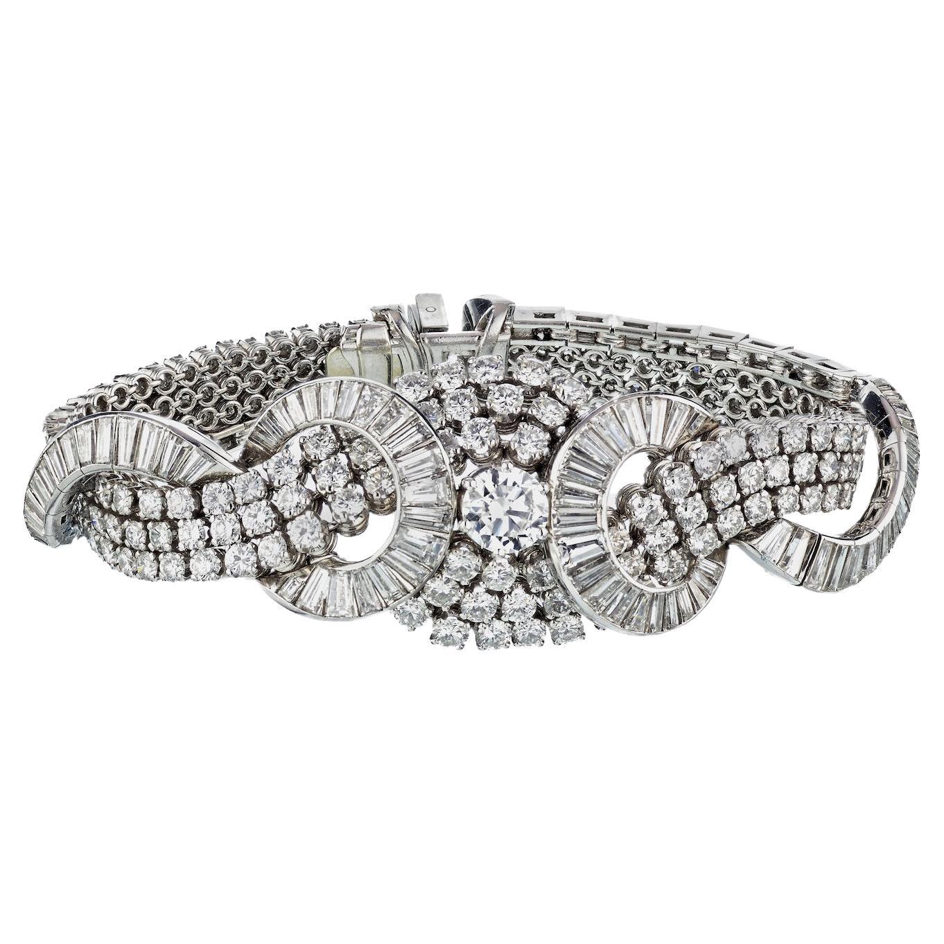 Platinum Art Deco Exquisite 38.00cttw Diamond Bracelet For Sale