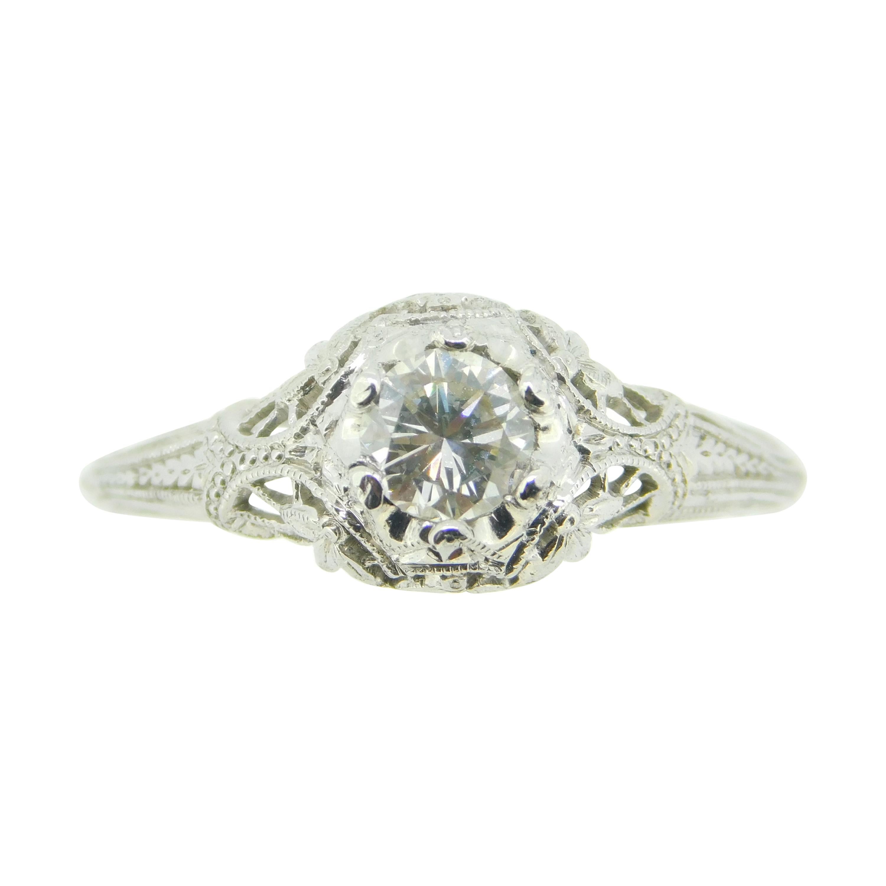 Platinum Art Deco Filigree .37ct Genuine Natural Diamond Ring '#J4249'