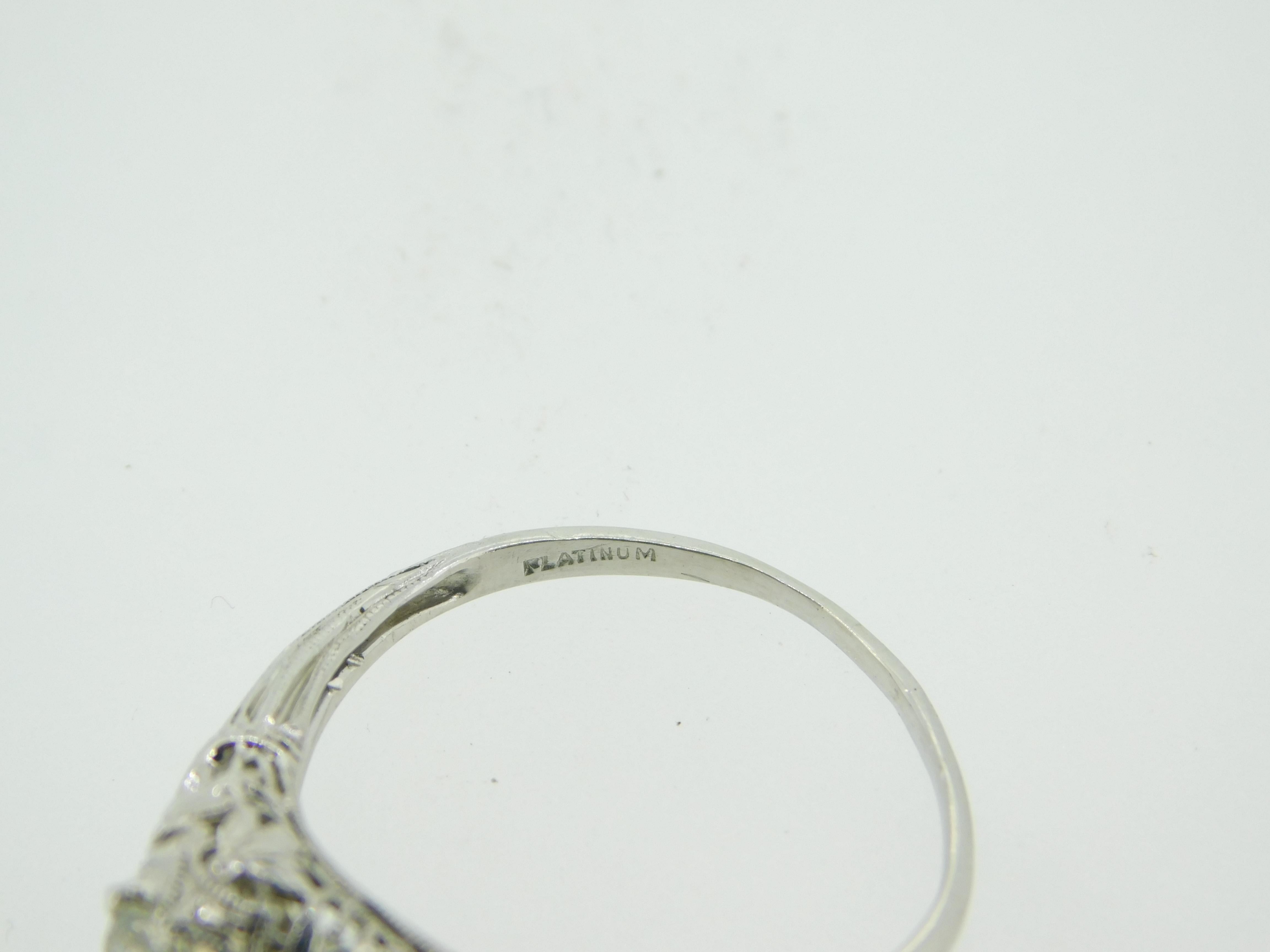 Platinum Art Deco Filigree .37ct Genuine Natural Diamond Ring '#J4249' In Excellent Condition In Big Bend, WI