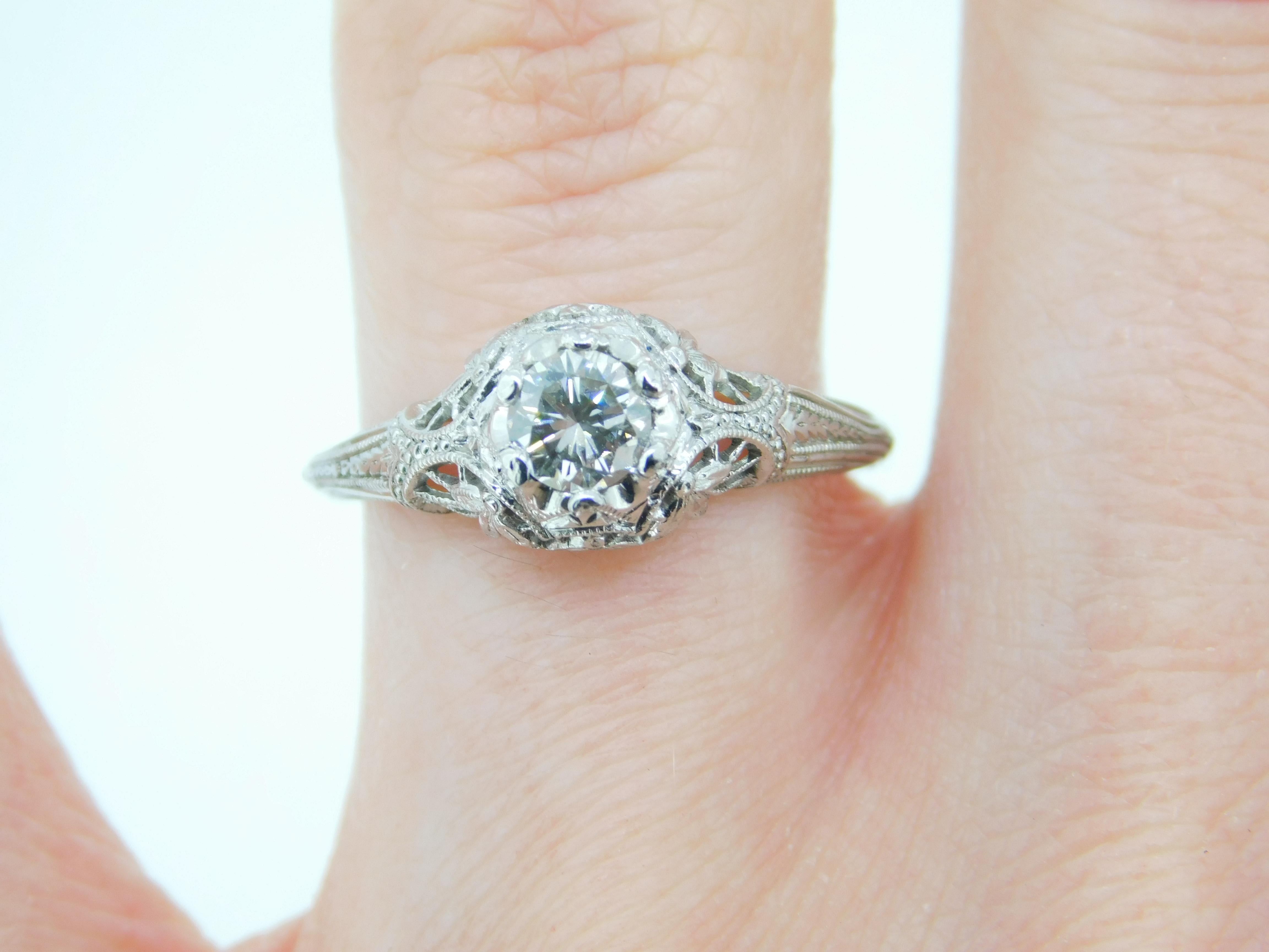 Women's Platinum Art Deco Filigree .37ct Genuine Natural Diamond Ring '#J4249'