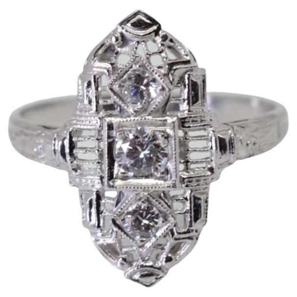 Platinum Art Deco Filigree Diamond Ring For Sale