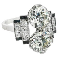 Platinum Art Deco French Bypass Onyx Diamond Ring