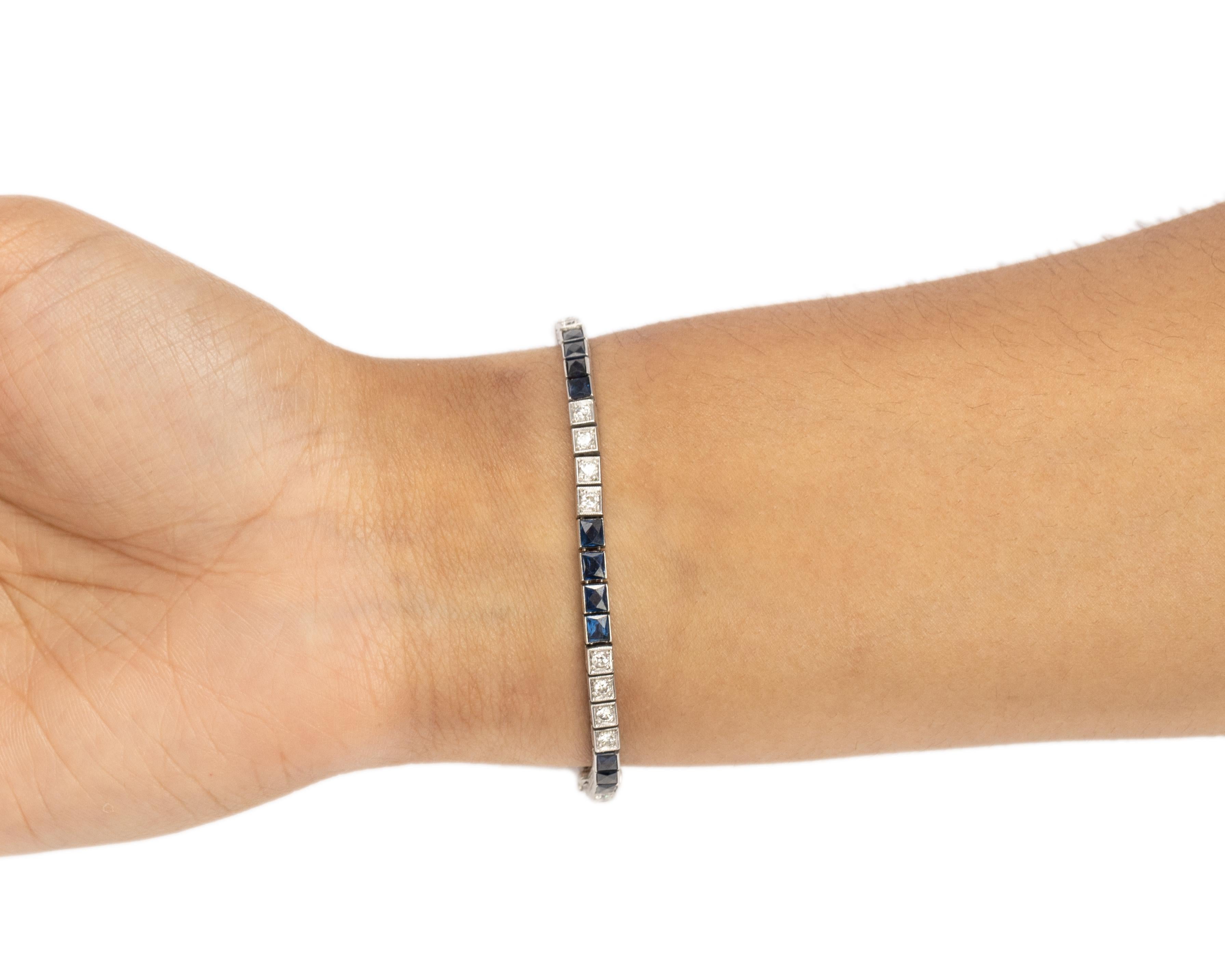 Platin Art Deco Französischer Schliff Saphir und Diamant Tennisarmband für Damen oder Herren