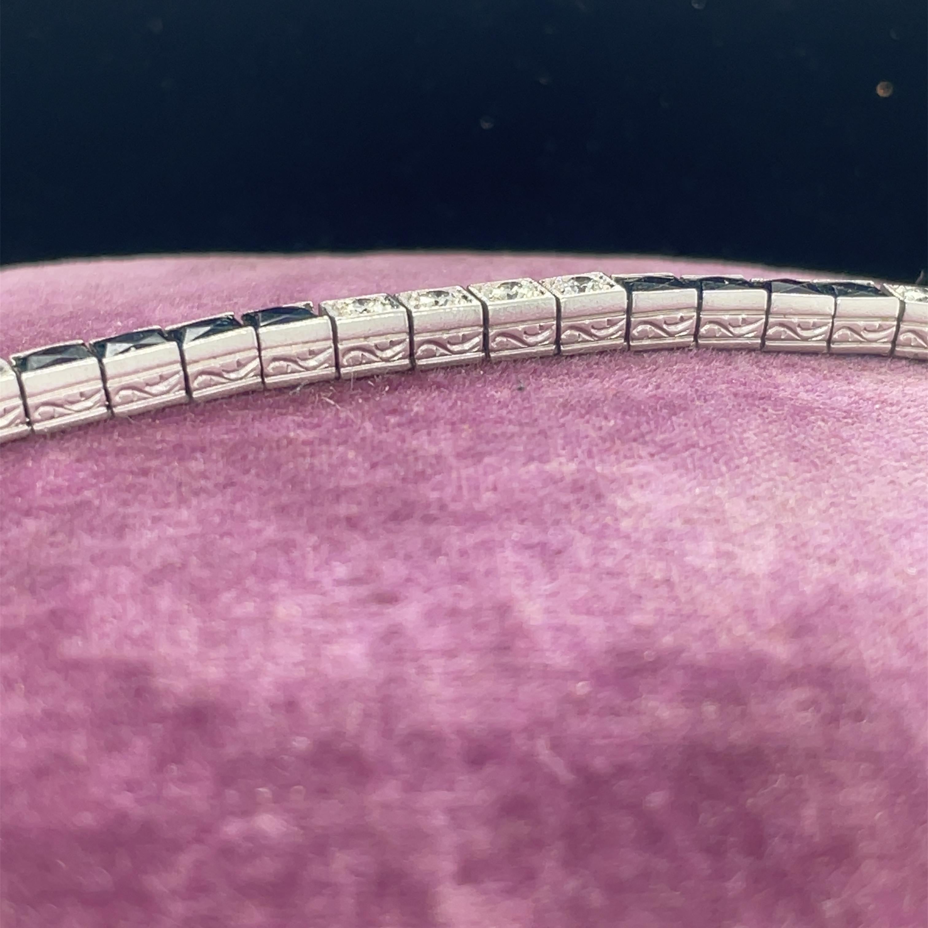 Platin Art Deco Französischer Schliff Saphir und Diamant Tennisarmband 2