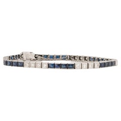 Platinum Art Deco French Cut Sapphire and Diamond Tennis Bracelet