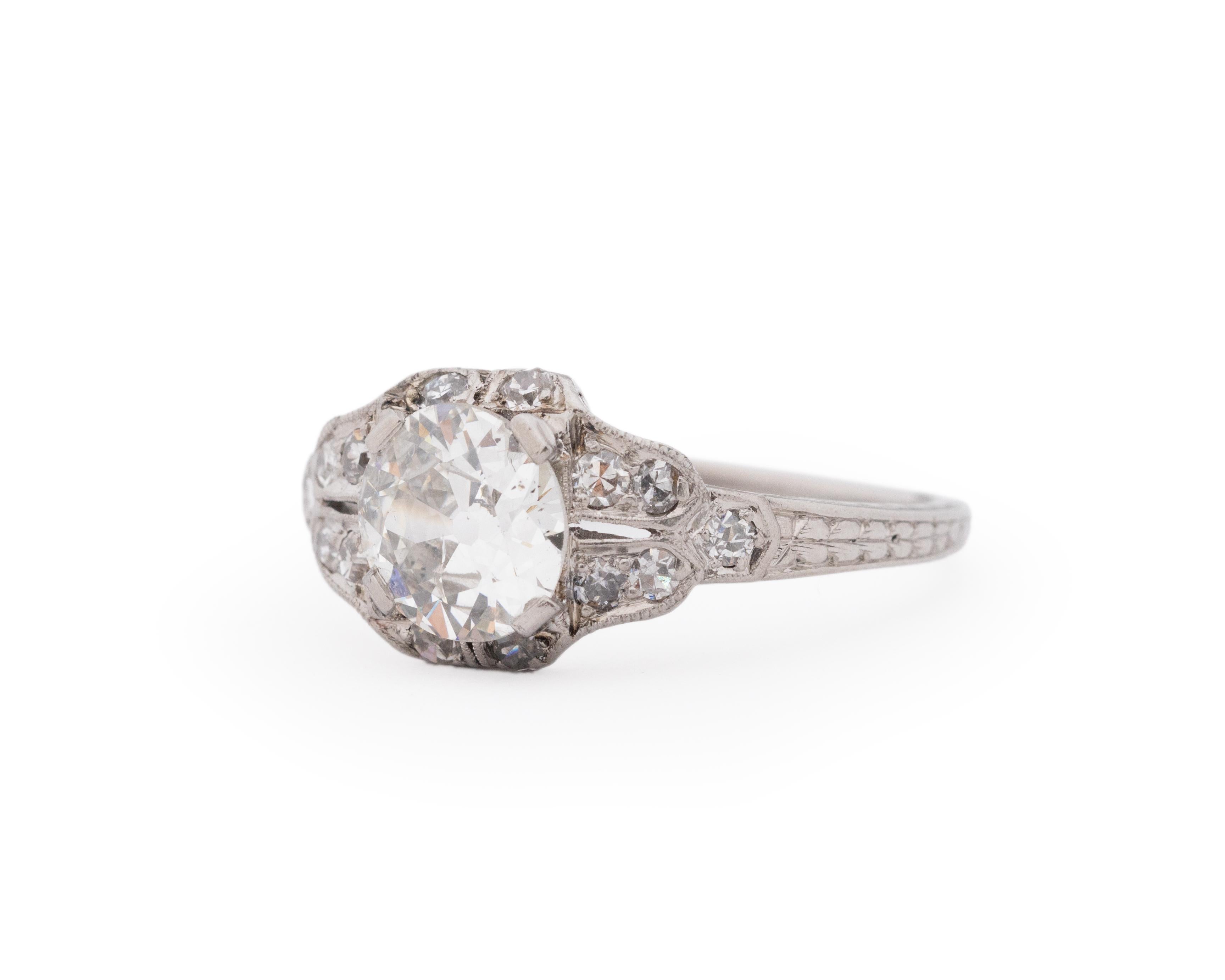 Old European Cut Platinum Art Deco GIA 1.04 Carat Old European Brilliant Diamond Engagement Ring For Sale