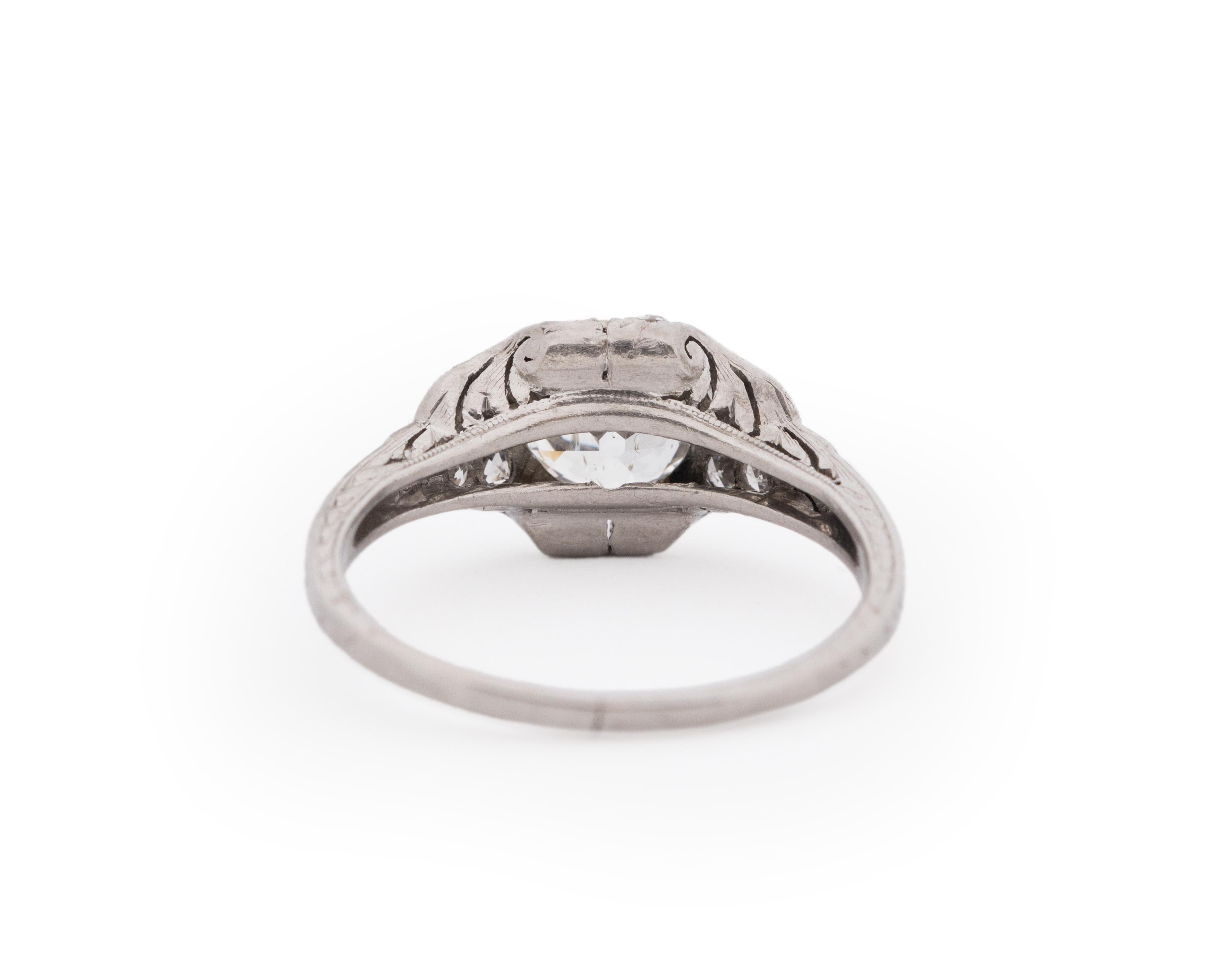 Platinum Art Deco GIA 1.04 Carat Old European Brilliant Diamond Engagement Ring In Good Condition For Sale In Atlanta, GA