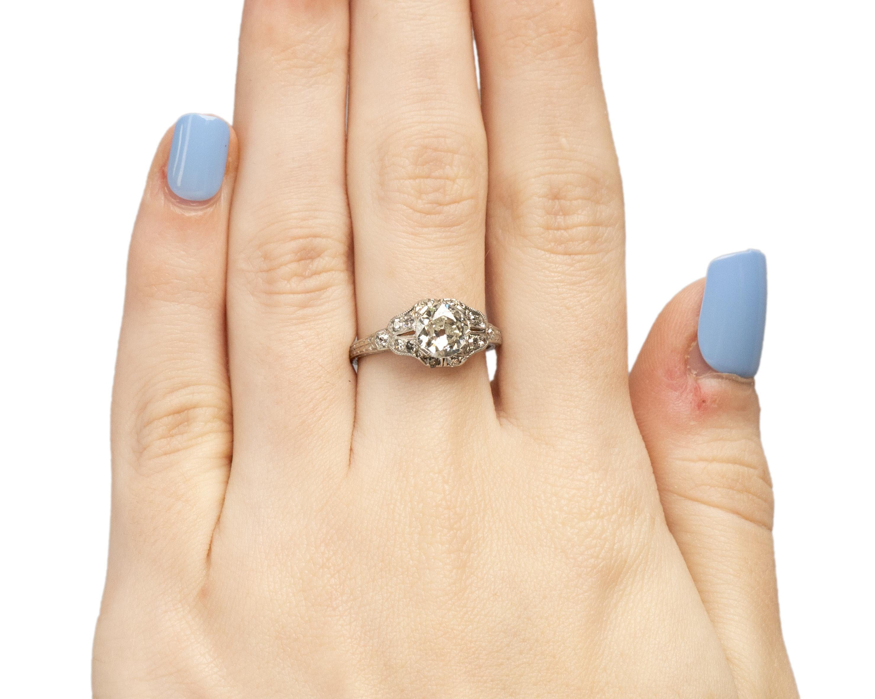 Women's Platinum Art Deco GIA 1.04 Carat Old European Brilliant Diamond Engagement Ring For Sale