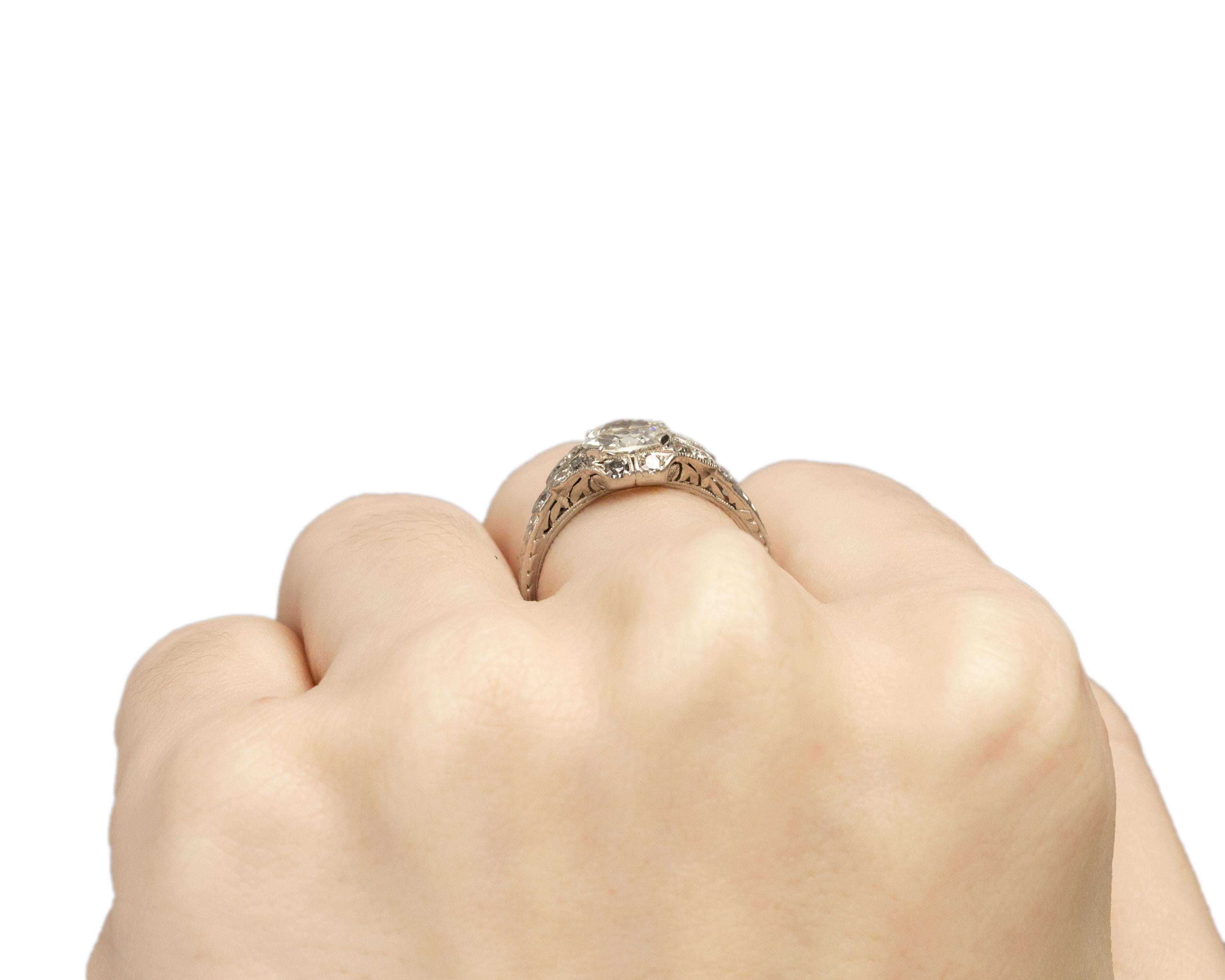 Platinum Art Deco GIA 1.04 Carat Old European Brilliant Diamond Engagement Ring For Sale 1