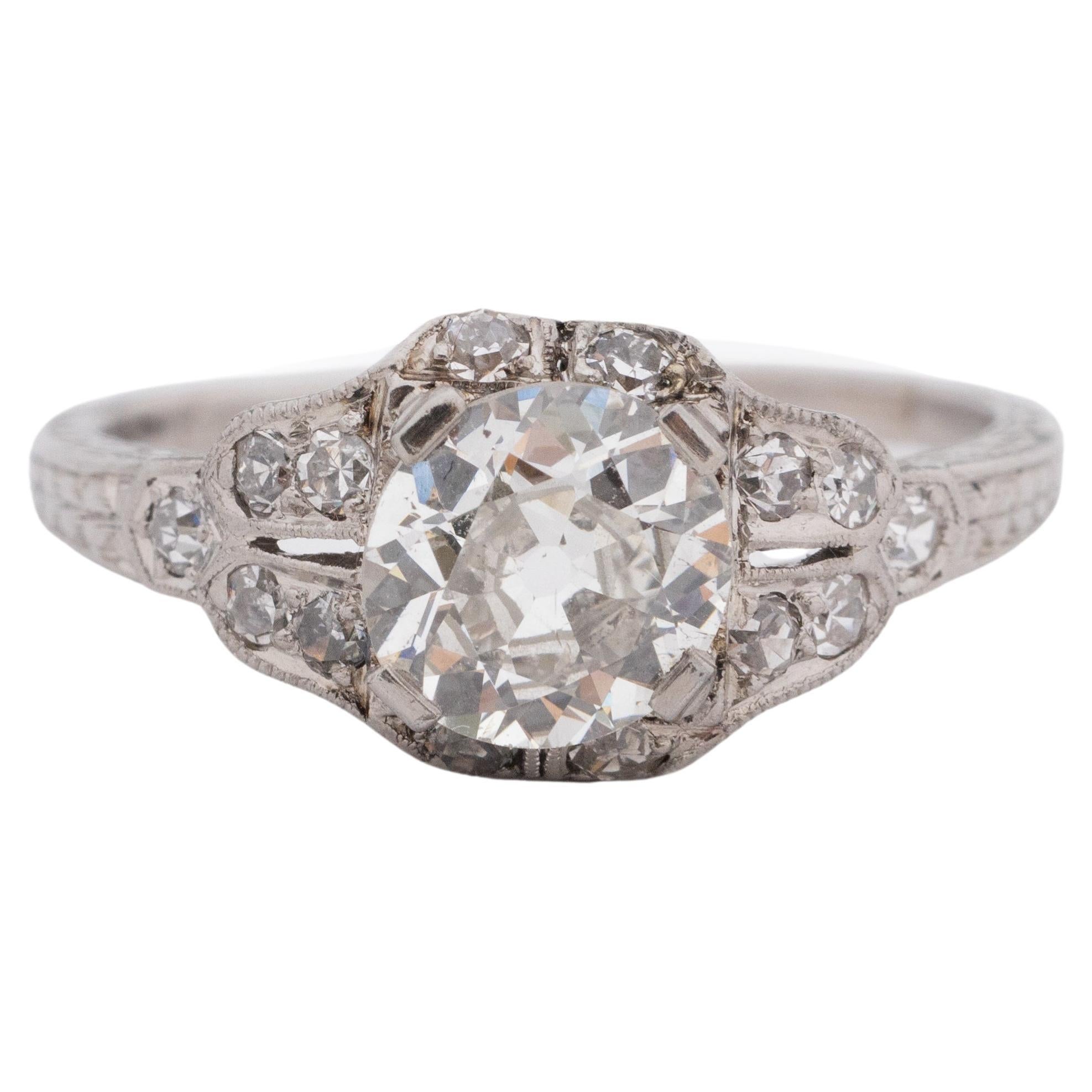 Platinum Art Deco GIA 1.04 Carat Old European Brilliant Diamond Engagement Ring For Sale