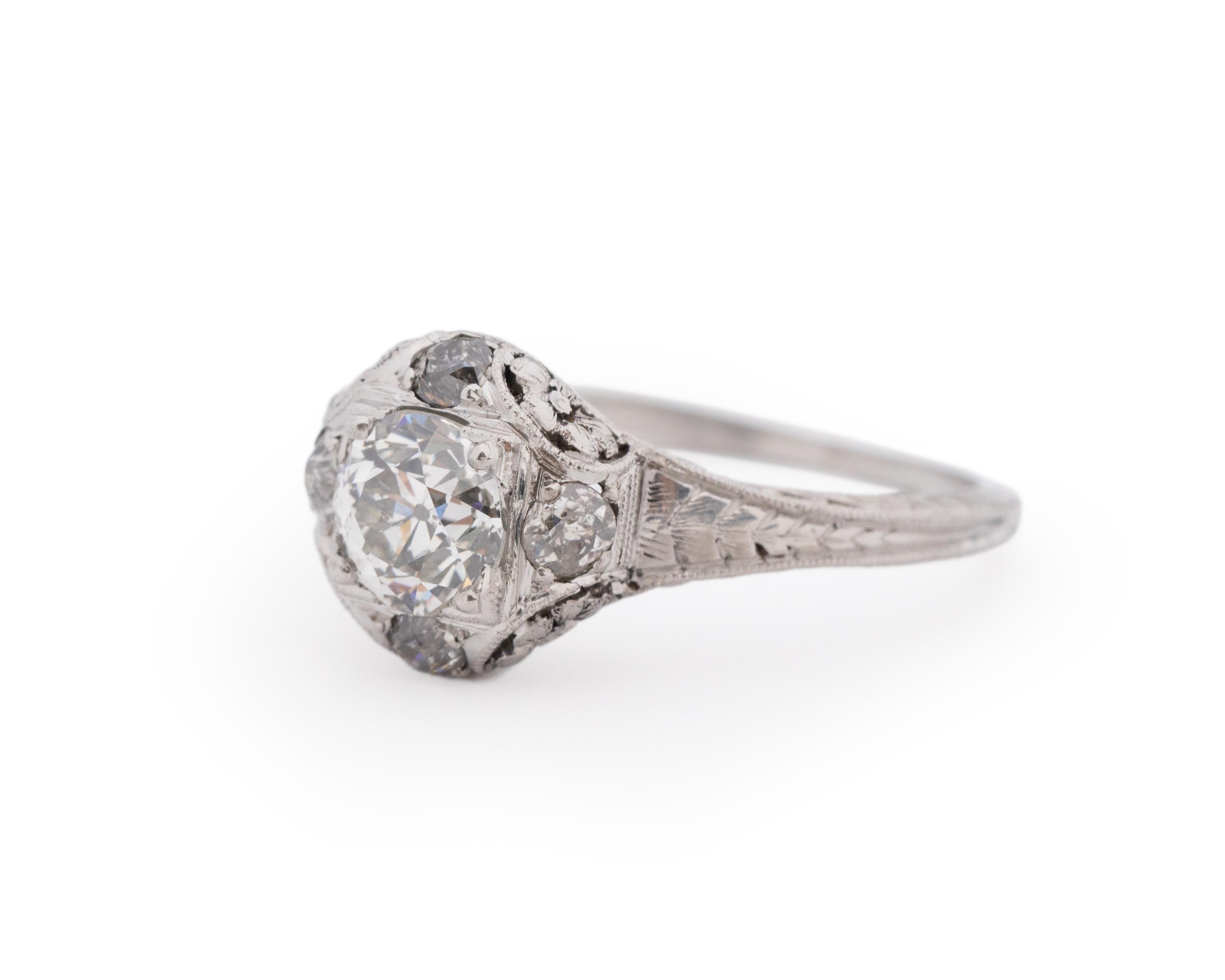 Old European Cut Platinum Art Deco GIA .68 Carat Old European Diamond Engagement Ring For Sale