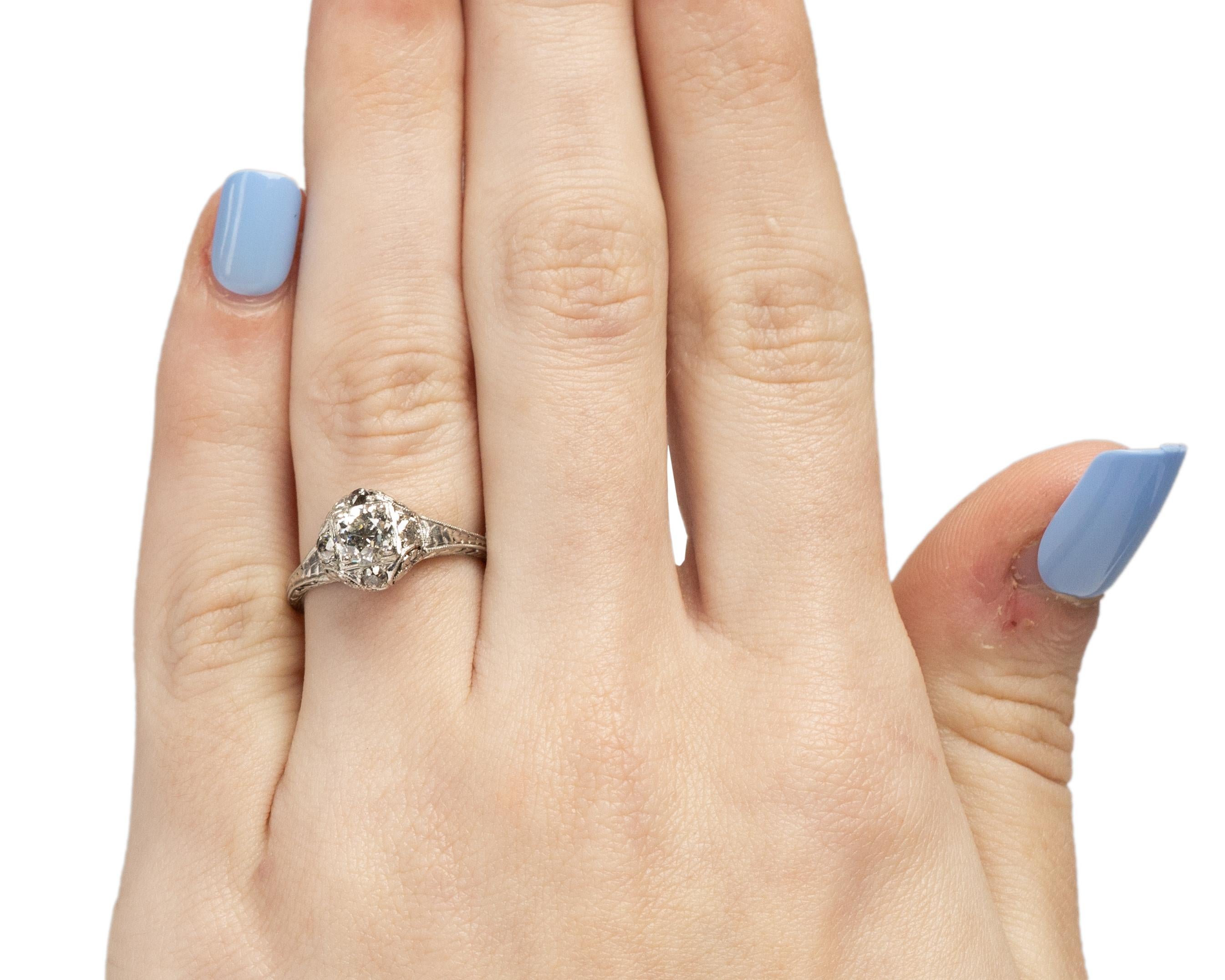 Women's Platinum Art Deco GIA .68 Carat Old European Diamond Engagement Ring For Sale