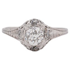 Antique Platinum Art Deco GIA .68 Carat Old European Diamond Engagement Ring