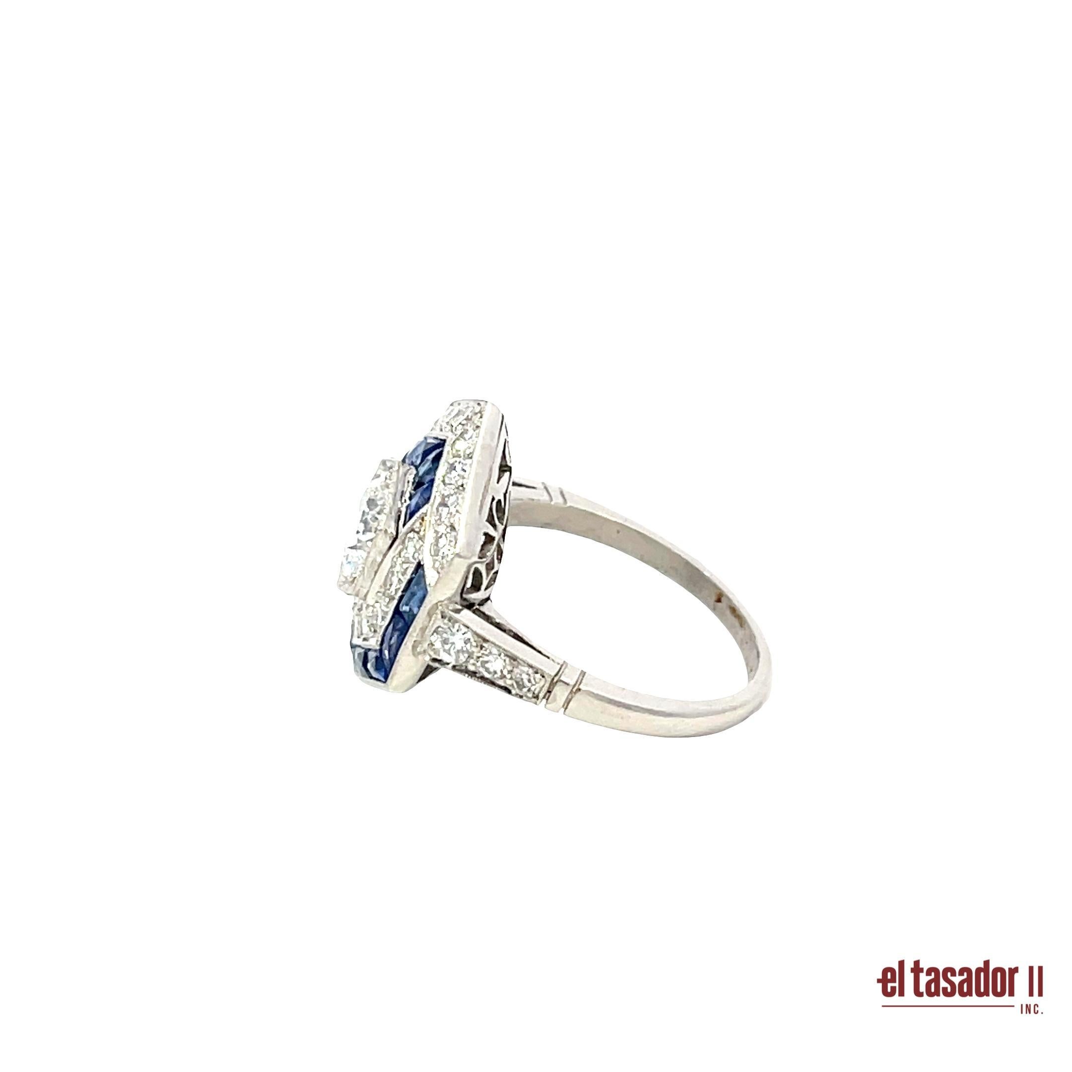 Platin Art Deco Sechseck Ring mit 0,79ct Diamant und Saphir Akzente im Zustand „Neu“ im Angebot in Aventura, FL