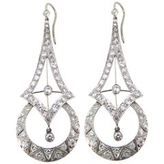 Platinum Art Deco Inspired 3.50 Carat Diamond Earrings