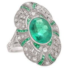 Platinum Art Deco-inspired 3.62 carats of Emerald fashion ring