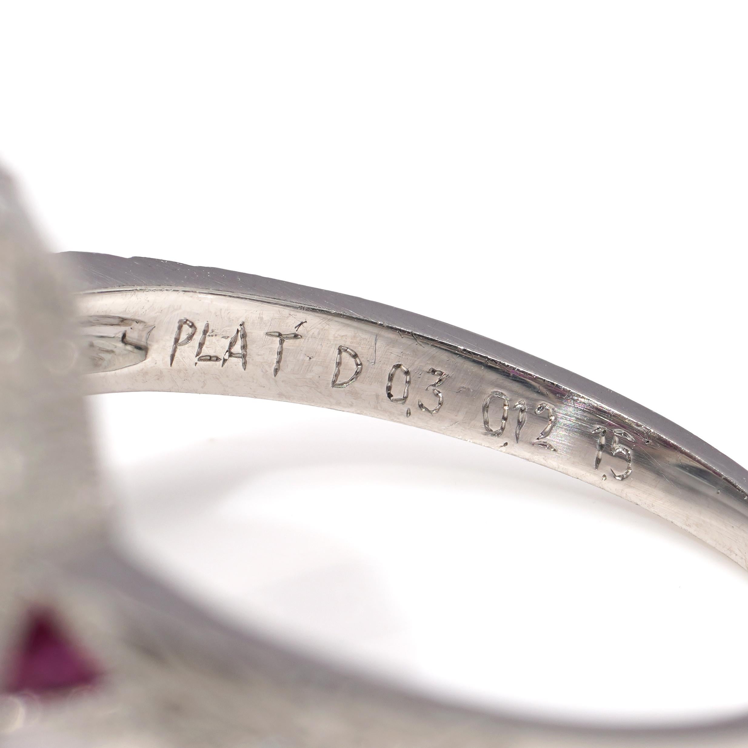 Platinum Art Deco-Inspired Diamond and Ruby Ring For Sale 3